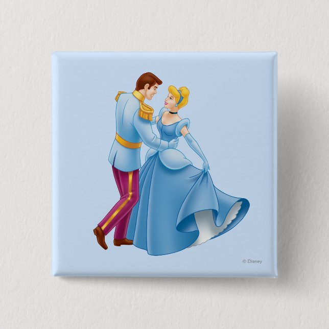 Cinderella and Prince Charming 2 Inch Square Button (Front)