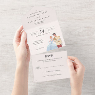 Cinderella and Prince Charming Wedding All In One Invitation