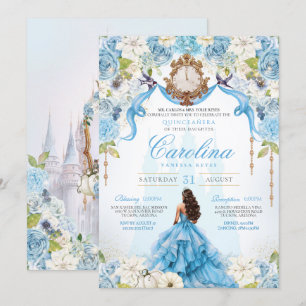 Cinderella Blue Gold Luxury Princess Quinceanera Invitation