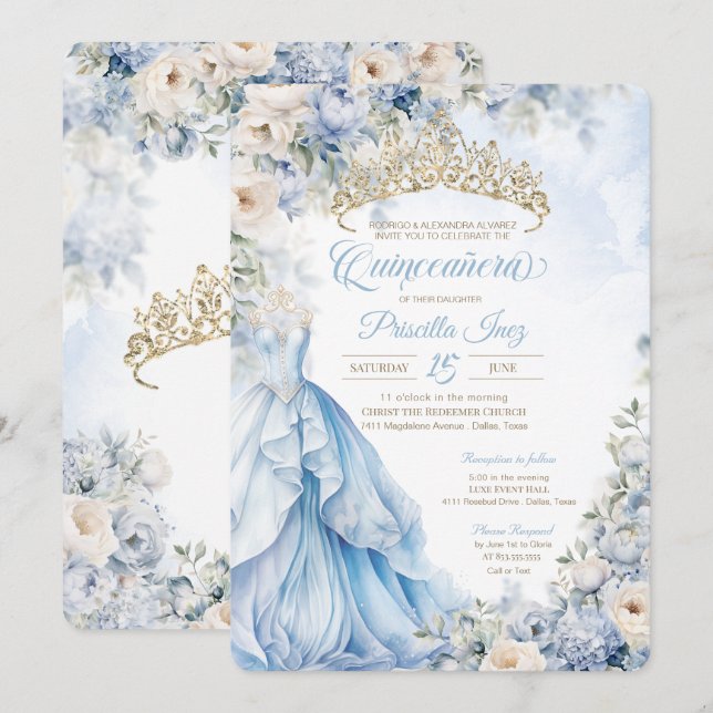 Cinderella Blue Princess Fairytale Quinceañera Invitation (Front/Back)