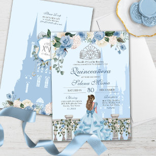 10pcs, Silvery Laser Cut Wedding Invitation Blue Ribbons Blank With Glitter  Envelopes Card Invitations Para Quinceanera Bridal Shower Birthday Baby Sh