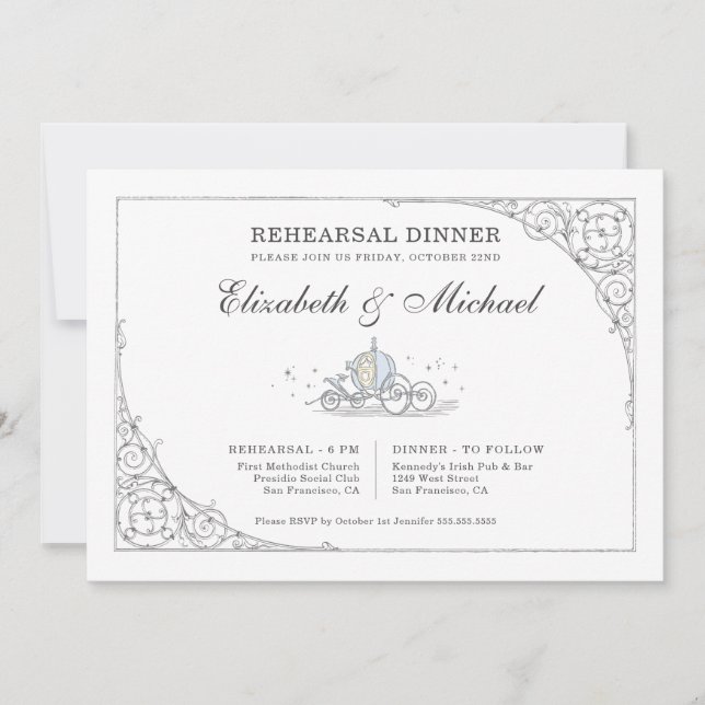 Cinderella Carriage Fairytale Rehearsal Dinner Invitation (Front)