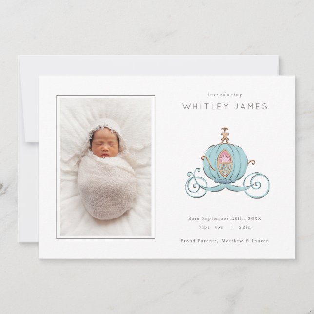 Cinderella Carriage Girl Birth Announcement (Front)