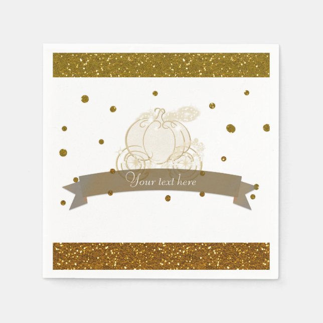 Cinderella Carriage Gold Glitter Dots Party Napkin (Front)