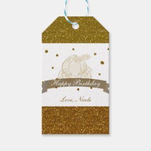 Cinderella Carriage Gold Glitter Party Gift Tag