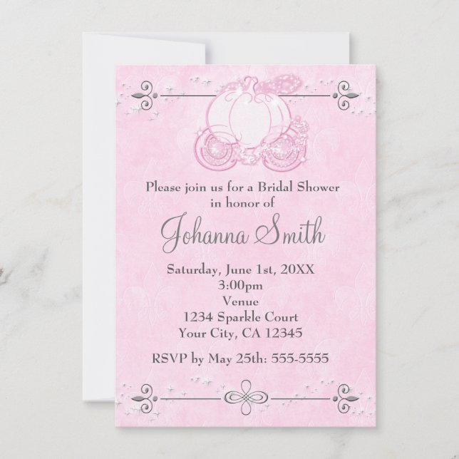 Cinderella Carriage Pink Bridal Shower Invitation (Front)