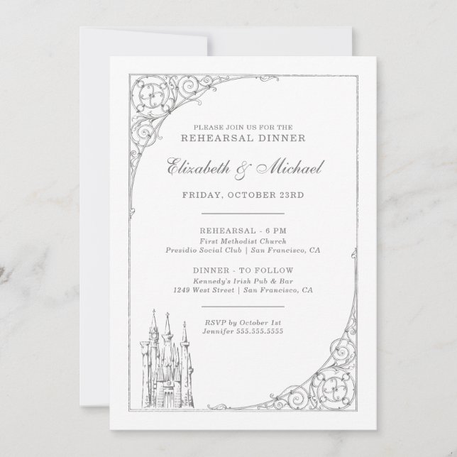 Cinderella Castle | Fairytale Rehearsal Dinner Invitation (Front)