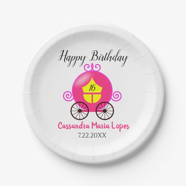 Cinderella Coach Girl Birthday Party Paper Plates (Front)