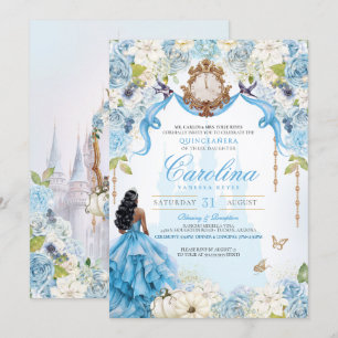 Cinderella Elegant Blue Rose Princess Quinceanera Invitation
