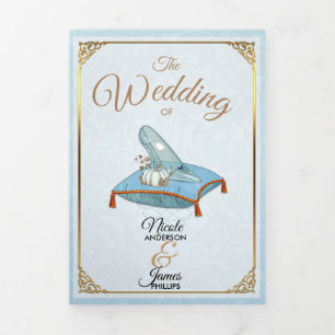 Cinderella Elegant Blue Trifold Wedding Program