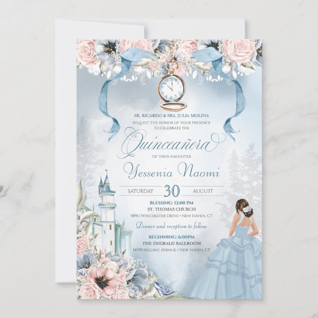 Cinderella Fairy tale Princess Castle Quinceanera  Invitation (Front)