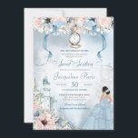 Cinderella Fairy Tale Princess Sweet 16 Birthday I Invitation<br><div class="desc">This beautifully elegant fairy tale invitation will invite your guests with a Cinderella theme, featuring a castle, beautiful pink and blue floral botanical, a missing glass slipper and the guest of honour in a gorgeous ball gown. All text is fully customizable and can be edited to suit your needs. This...</div>