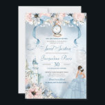 Cinderella Fairy Tale Princess Sweet 16 Birthday Invitation<br><div class="desc">This beautifully elegant fairy tale invitation will invite your guests with a Cinderella theme, featuring a castle, beautiful pink and blue floral botanical, a missing glass slipper and the guest of honour in a gorgeous ball gown. All text is fully customizable and can be edited to suit your needs. This...</div>