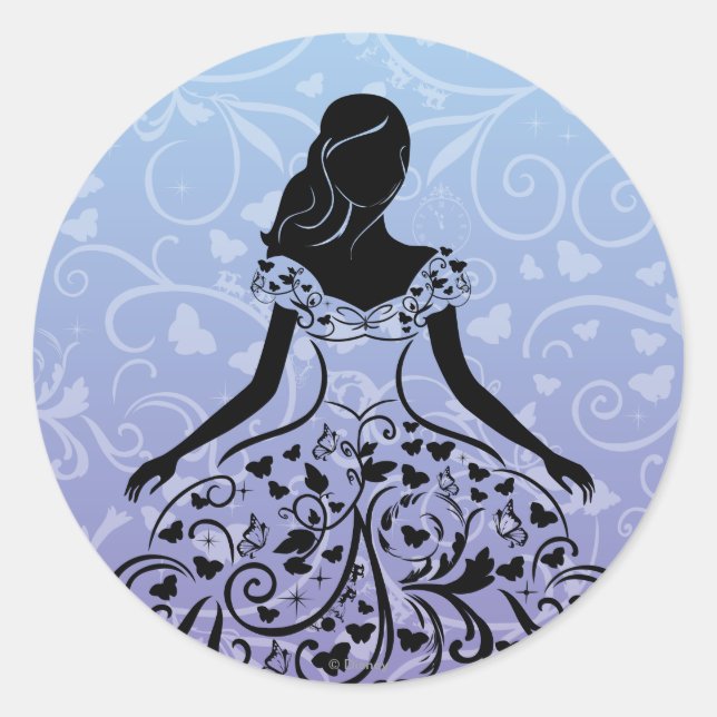 Cinderella Fanciful Dress Silhouette Classic Round Sticker (Front)