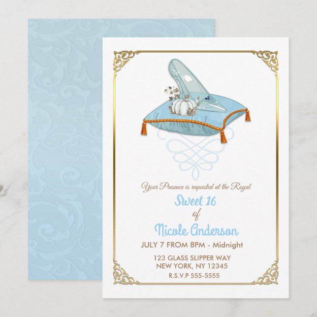 Cinderella Glass Slipper Elegant Sweet 16 Party Invitation (Front/Back)
