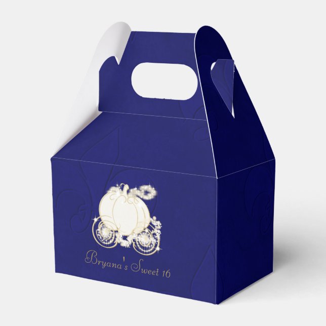Cinderella Gold Carriage Blue Party Favour Boxes (Front Side)