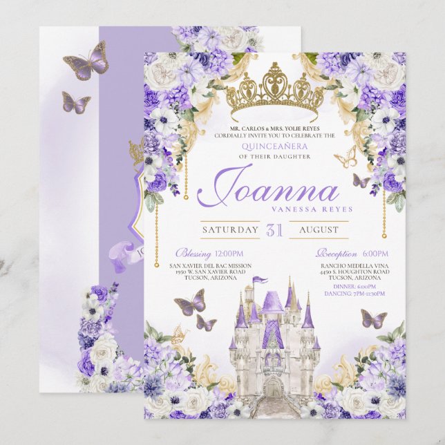Cinderella Lavender Purple Princess Quinceanera Invitation (Front/Back)