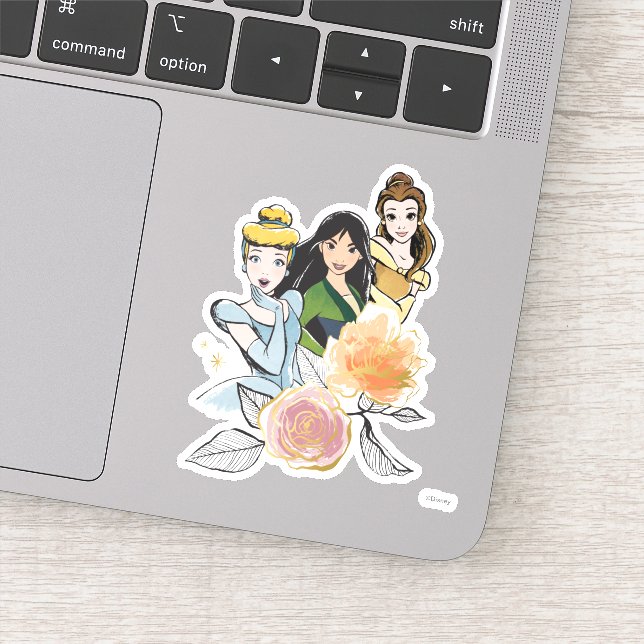 Cinderella, Mulan, & Belle Floral Illustration (Detail)