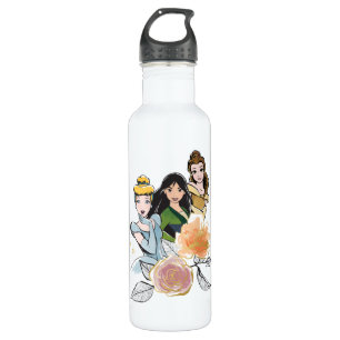 Cinderella, Mulan, & Belle Floral Illustration 710 Ml Water Bottle