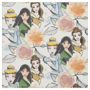 Cinderella, Mulan, & Belle Floral Illustration Fabric