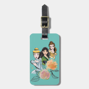 Cinderella, Mulan, & Belle Floral Illustration Luggage Tag