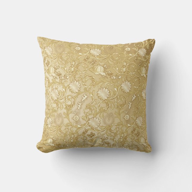 Cinderella Ornate Golden Pattern Throw Pillow (Front)
