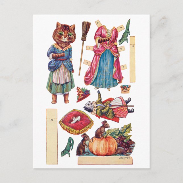 Cinderella, Paper Doll, Louis Wain Postcard (Front)