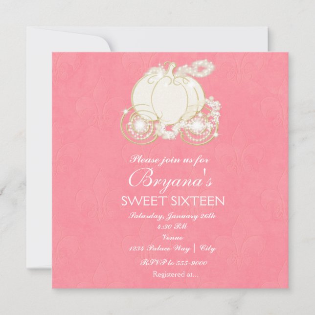 Cinderella Pink & Gold Carriage Party Invitation (Front)