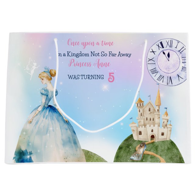 Cinderella Princess Birthday Kids Large Gift Bag (Front)