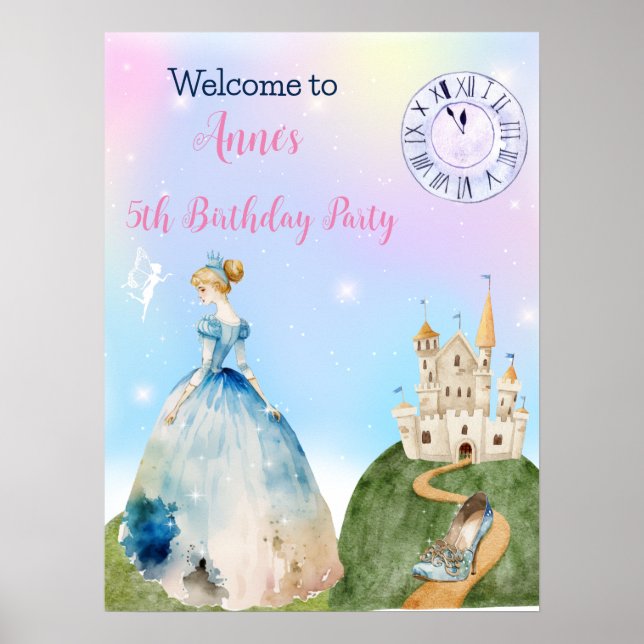 Cinderella Princess Birthday Kids Welcome Poster (Front)