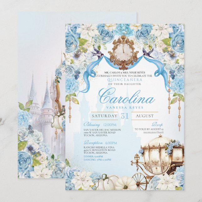 Cinderella Princess Carriage Elegant Quinceanera Invitation (Front/Back)