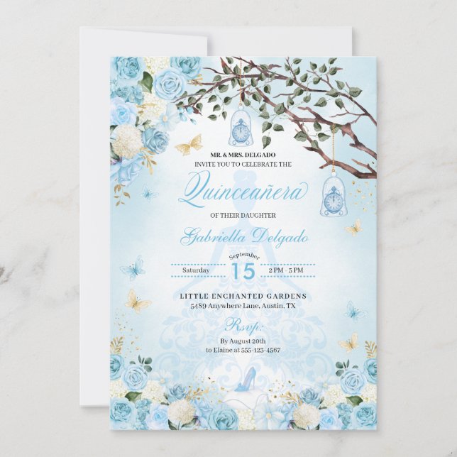 Cinderella Princess Enchanted Garden Quinceanera Invitation (Front)