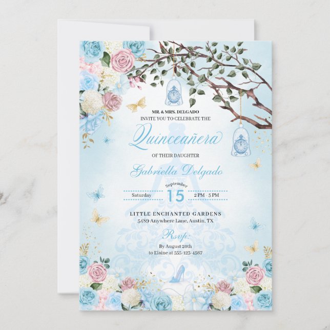 Cinderella Princess Enchanted Garden Quinceanera Invitation (Front)