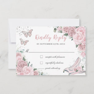 Cinderella Princess Light Pink Floral Quinceañera  RSVP Card