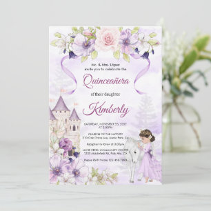 Cinderella Purple Floral Princess Quinceanera Invitation