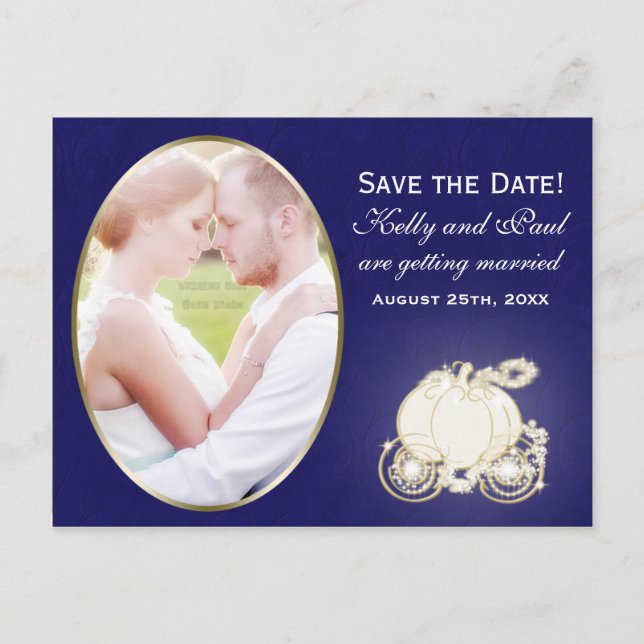 Cinderella Royal Blue Gold Carrier Photo Carte pos (Devant)