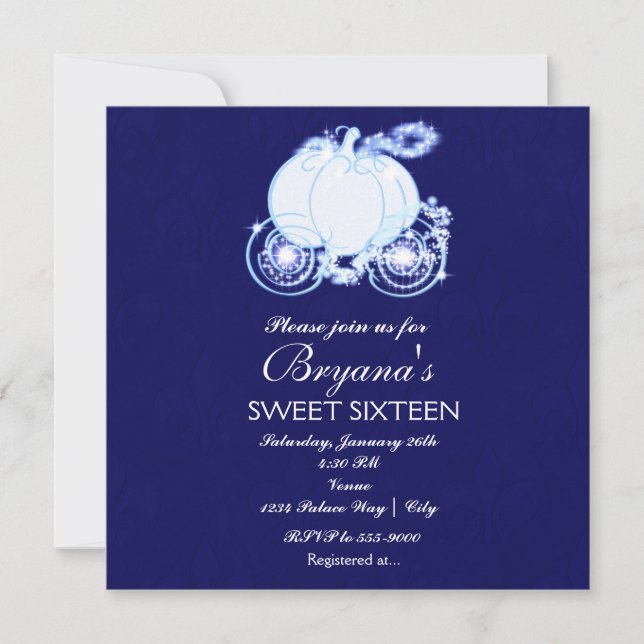 Cinderella Royal Blue Princess Carriage Invitation (Front)