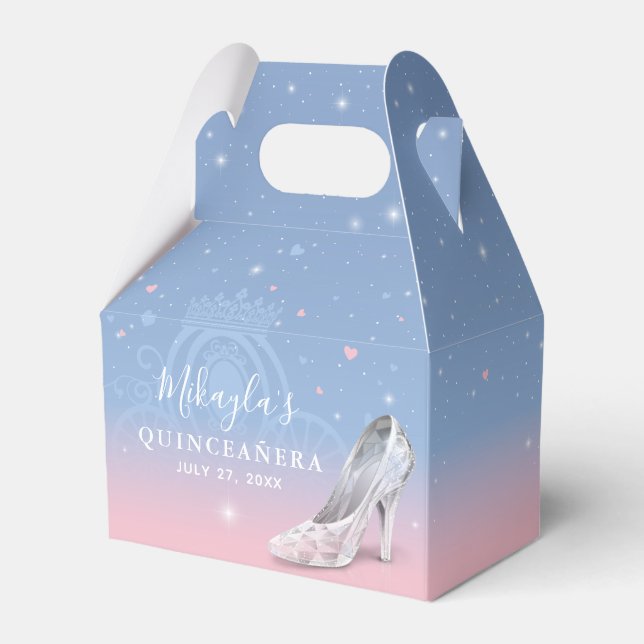 Cinderella Shoe Light Blue and Pink Quinceañera Favor Box (Front Side)