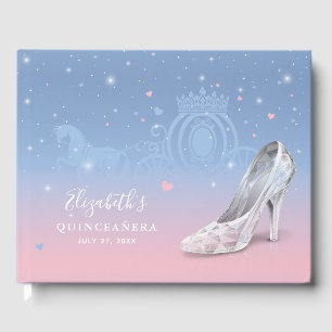 Cinderella Shoe Light Blue and Pink Quinceañera Guest Book