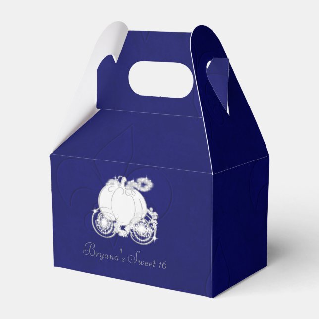 Cinderella Silver Carriage Blue Party Favour Boxes (Front Side)