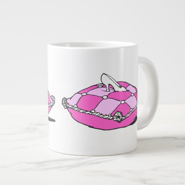 Cinderella Slipper on Pink Pillow Large Coffee Mug (Front Right)