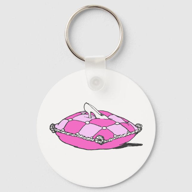 Cinderella Slipper on Pink Pillow Vintage Art Keychain (Front)
