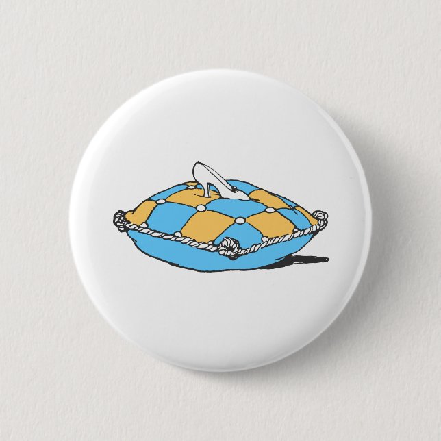 Cinderella Slipper on Teal Orange Pillow 2 Inch Round Button (Front)