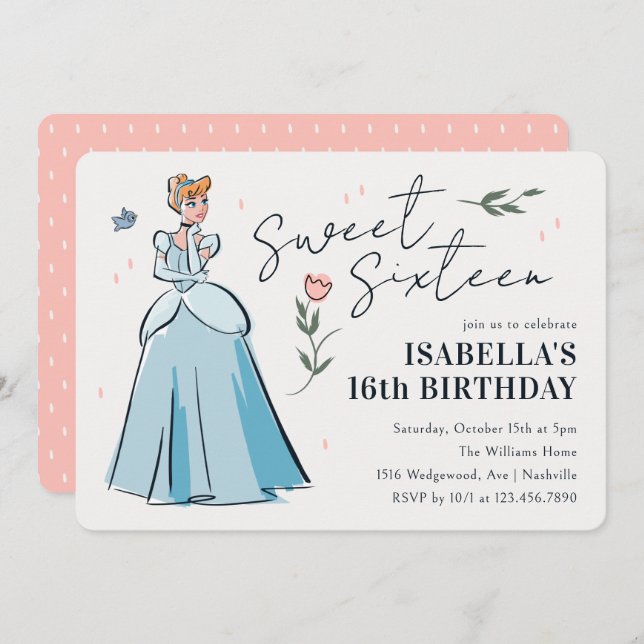 Cinderella Sweet 16 Floral Birthday Invitation (Front/Back)