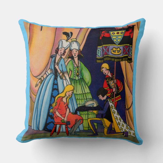 Cinderella, the prince and the glass slipper throw pillow (Front)