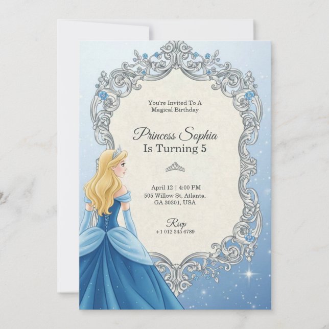 Cinderella-themed birthday invitation  (Front)