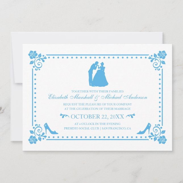 Cinderella Wedding | Silhouette & Flowers Invite (Front)