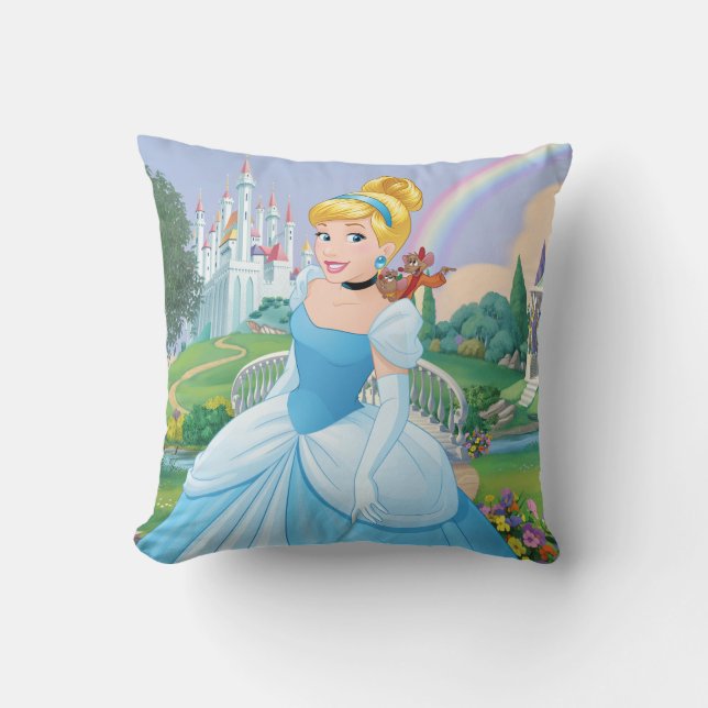 Cinderella With Gus & Jaq Throw Pillow (Front)