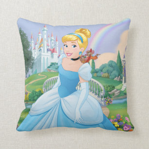 Cinderella With Gus & Jaq Throw Pillow