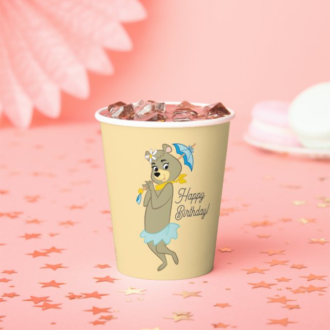 Cindy Bear Holding Parasol Paper Cups (Insitu)